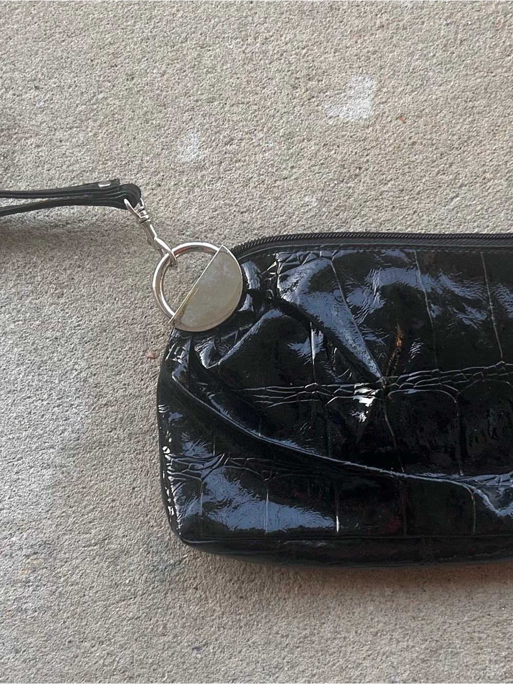 Chateau black  Patent Wristlet Clutch with Silver Accent